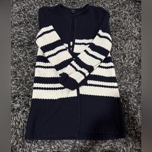 Talbots Navy and White Striped Cardigan
